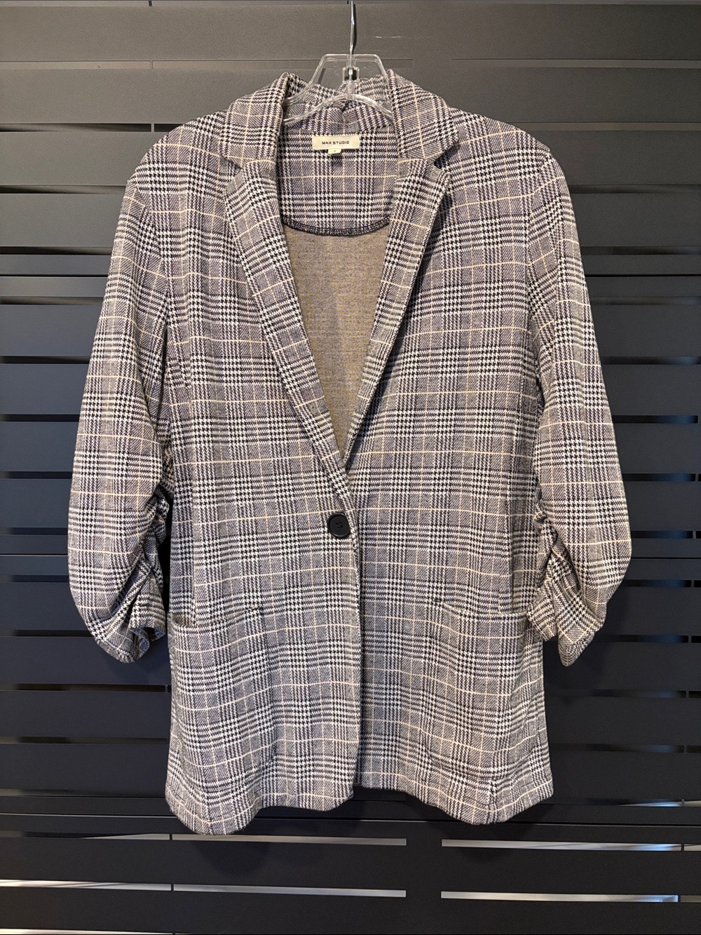 Max Studio Houndstooth Knit Single-Button Blazer